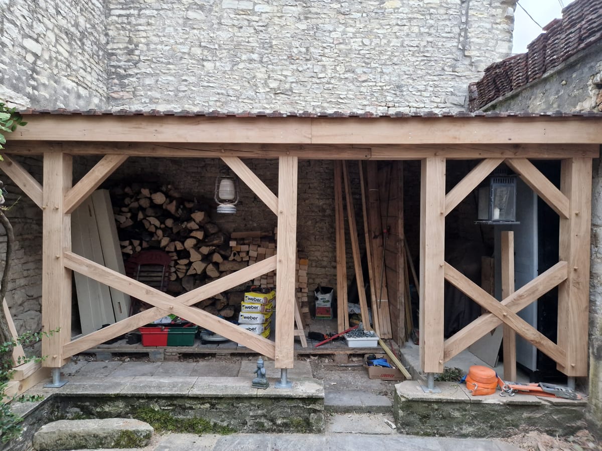 Appentis en chêne - Réalisation EL Charpente