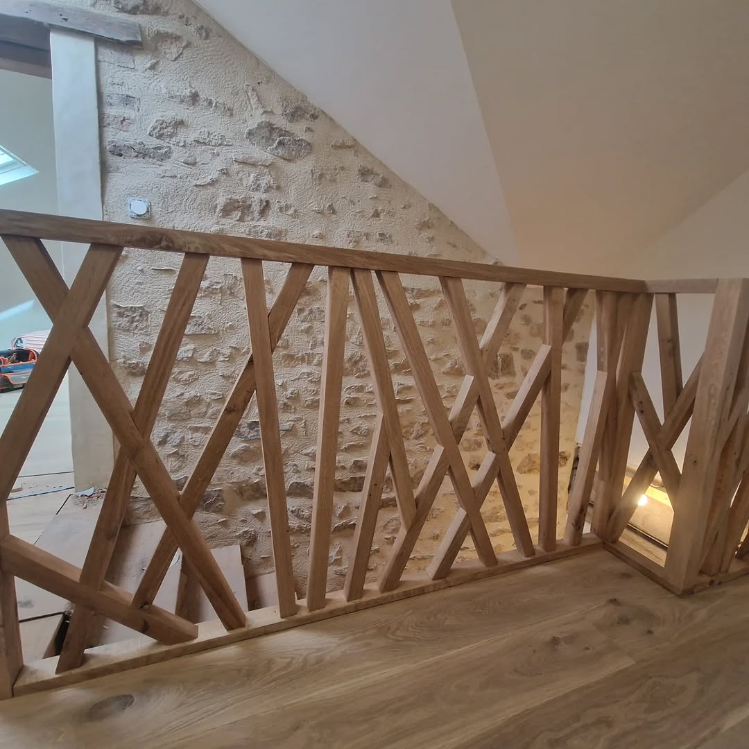 Garde-corps destructurée en chêne - Réalisation EL Charpente